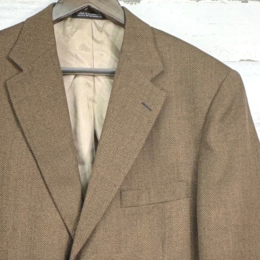 Ross & Cromarty Tailors Row Blazer 42L Brown Worsted Wool Herringbone Jacket‎